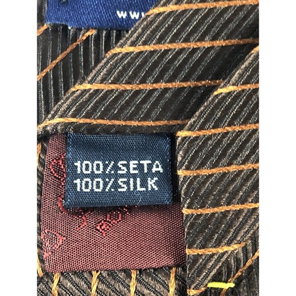 La Corona Roma 100% Silk Tie Brown Oran Stripe Diagonal Lavorazione a Mano Italy - Picture 8 of 9